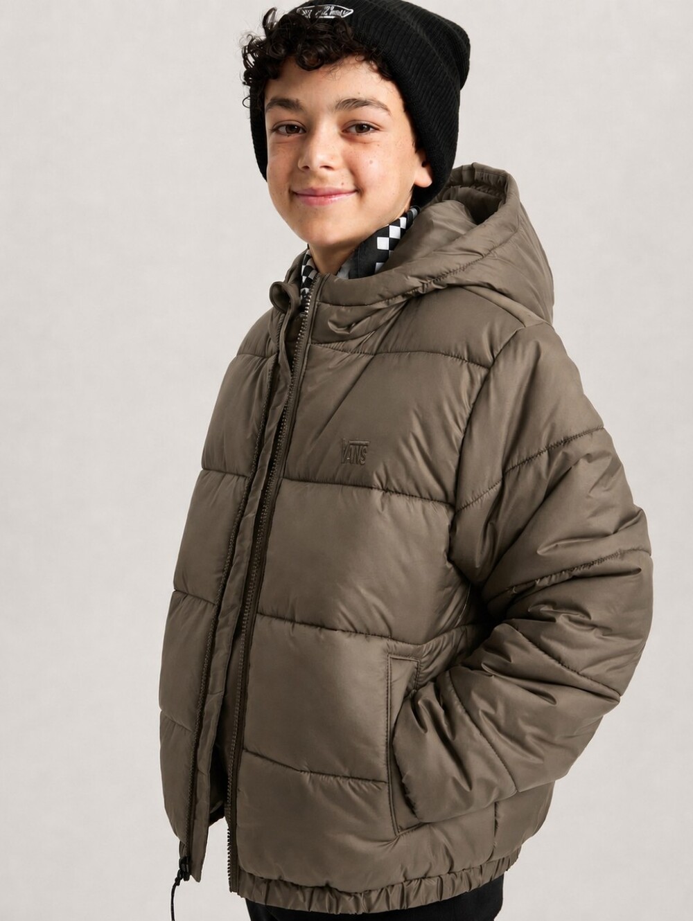 Vans Kids Size M Mte Hillgate Olive Green Puffer Jacket with Hood